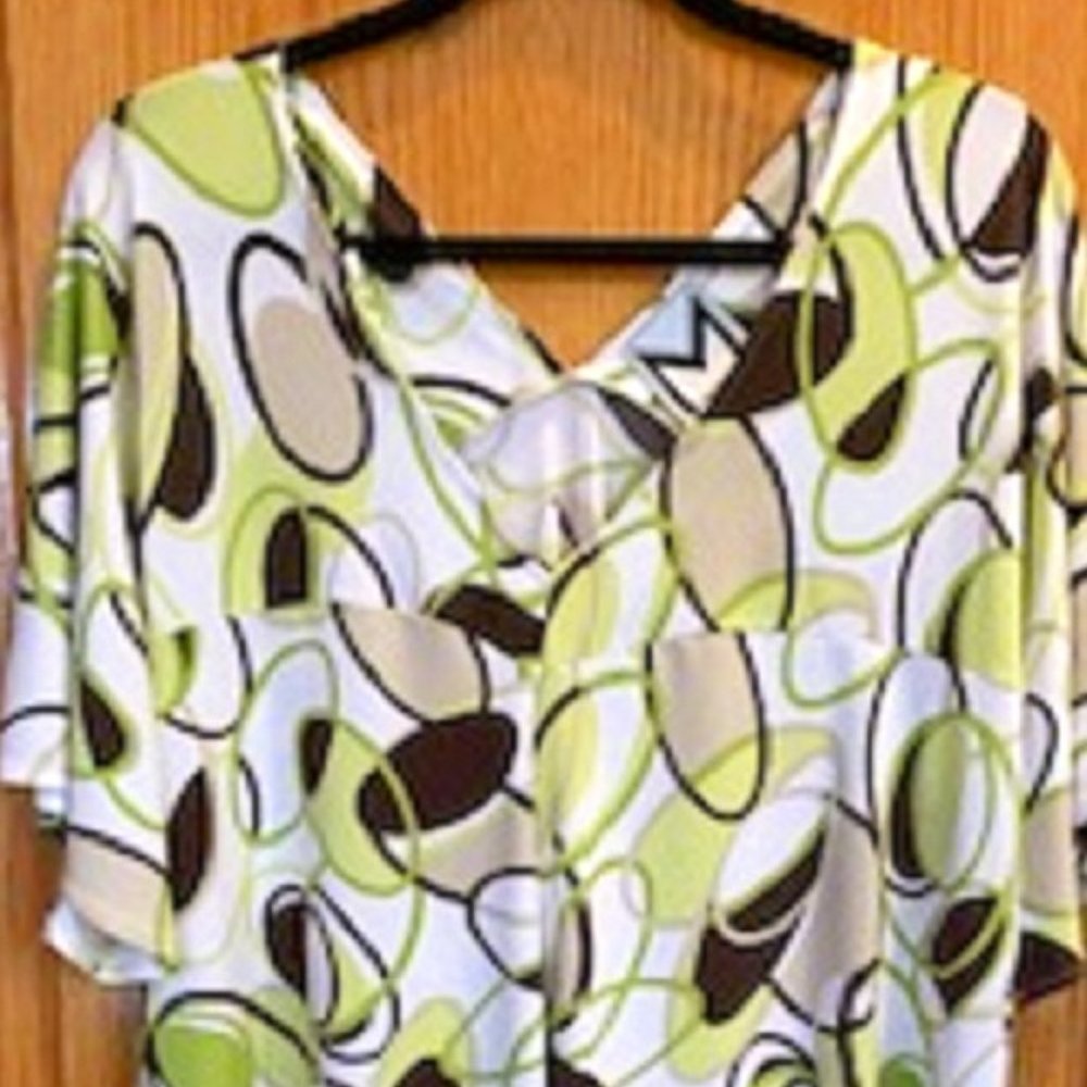 Women Marc Bouwer Tunic Top/Mini Dress Geometric Print Raglan Sleeve Pullover L